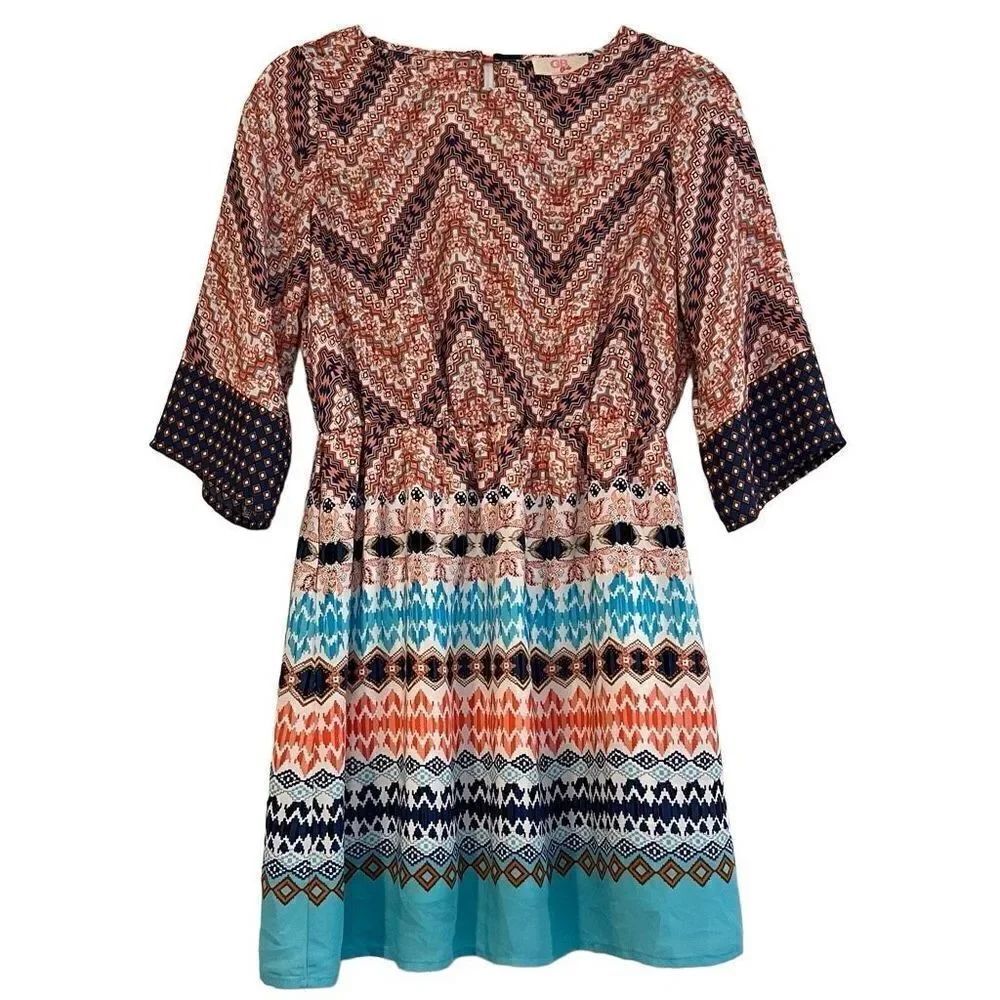 GB Girls Geometric Dress 3/4 Sleeve Size XL